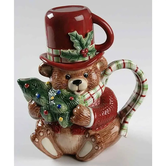 NEW WITH TAGS‎ Fitz and Floyd Teddy Bear Christmas Teapot with Lid Holiday Decor - Picture 1 of 6